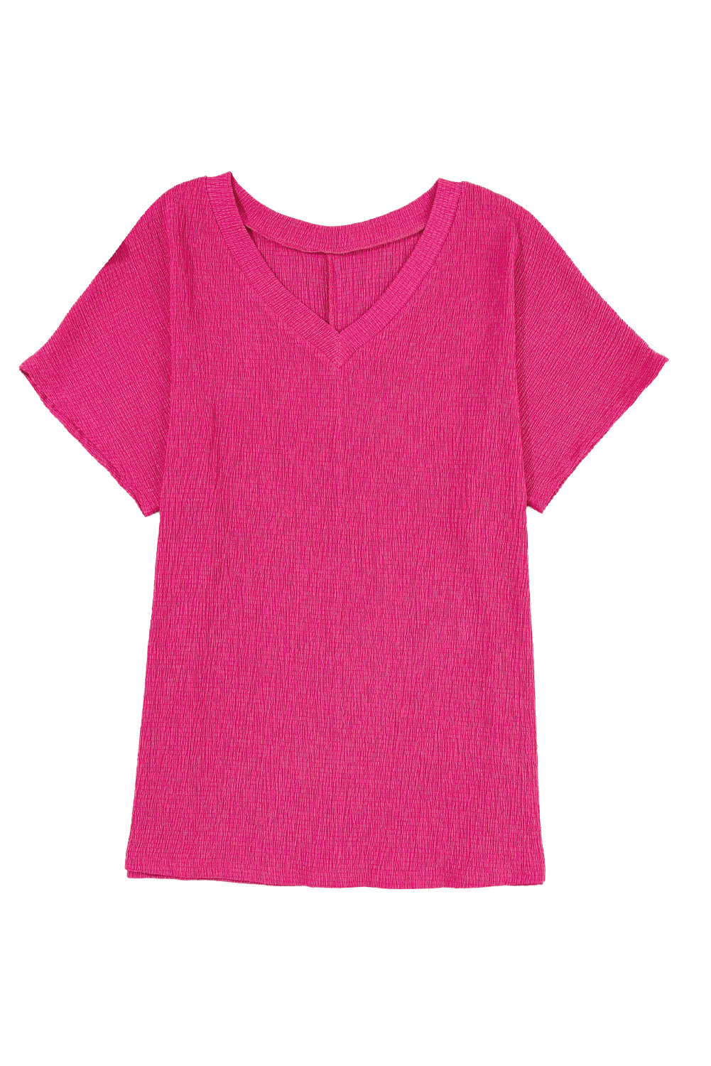 Basic Plain Textured V Neck T-Shirt