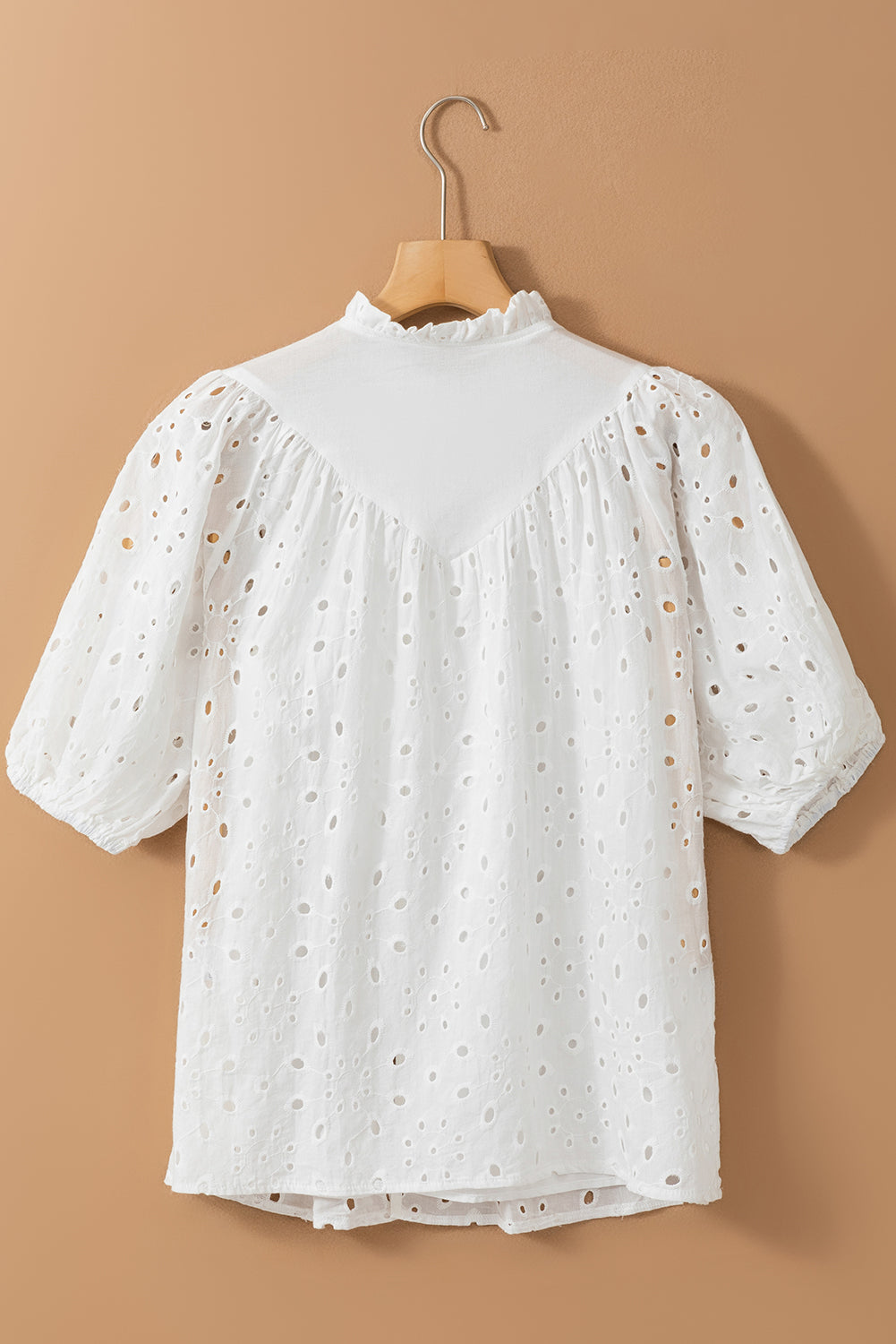 Eyelet Short Puff Sleeve Blouse