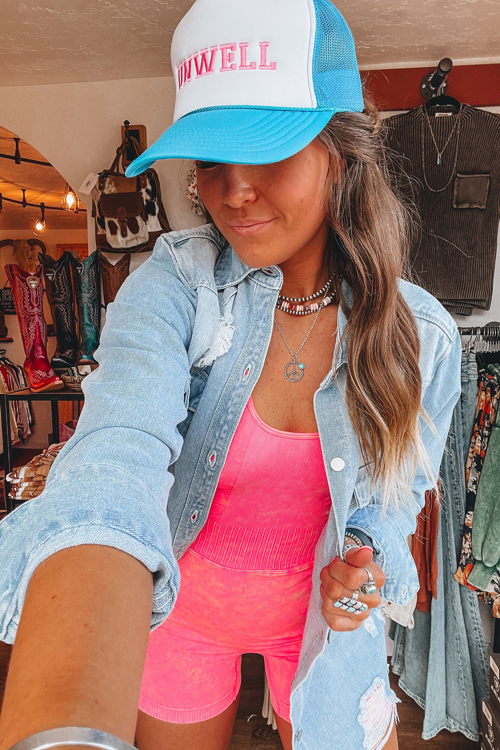Beau Blue Light Wash Distressed Long Denim Jacket