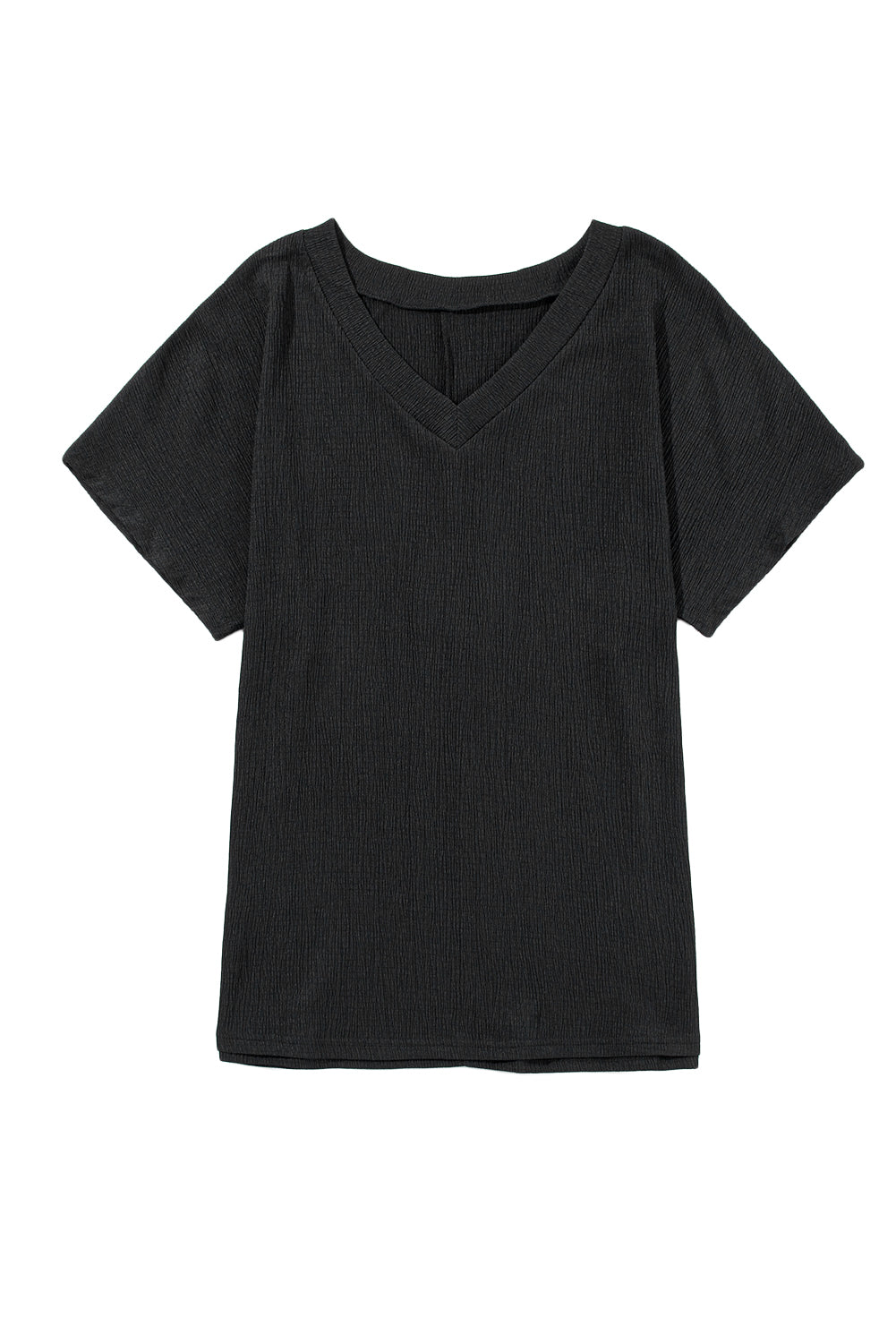 Basic Plain Textured V Neck T-Shirt