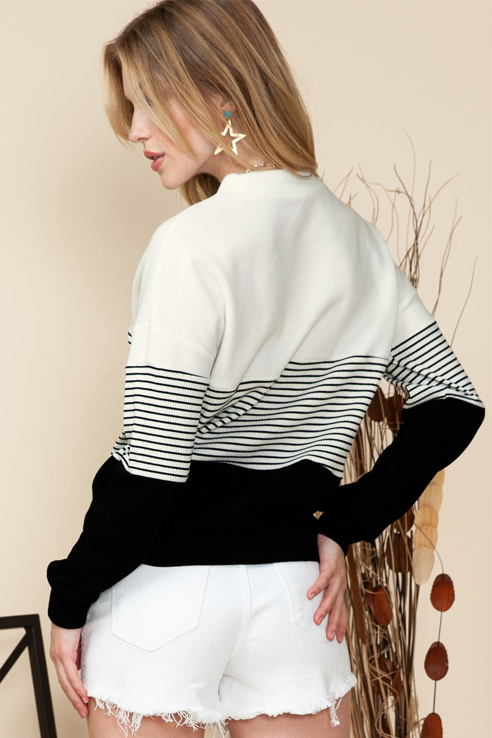 Noir Striped Contrast Colorblock Knit Top