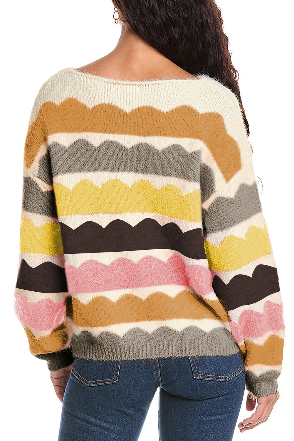 Kaia Wave Striped Balloon Sleeve Sweater