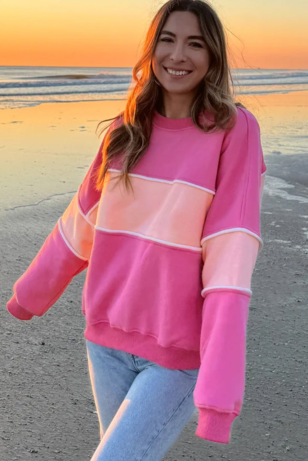 Sunset Pink Colorblock Sweatshirt