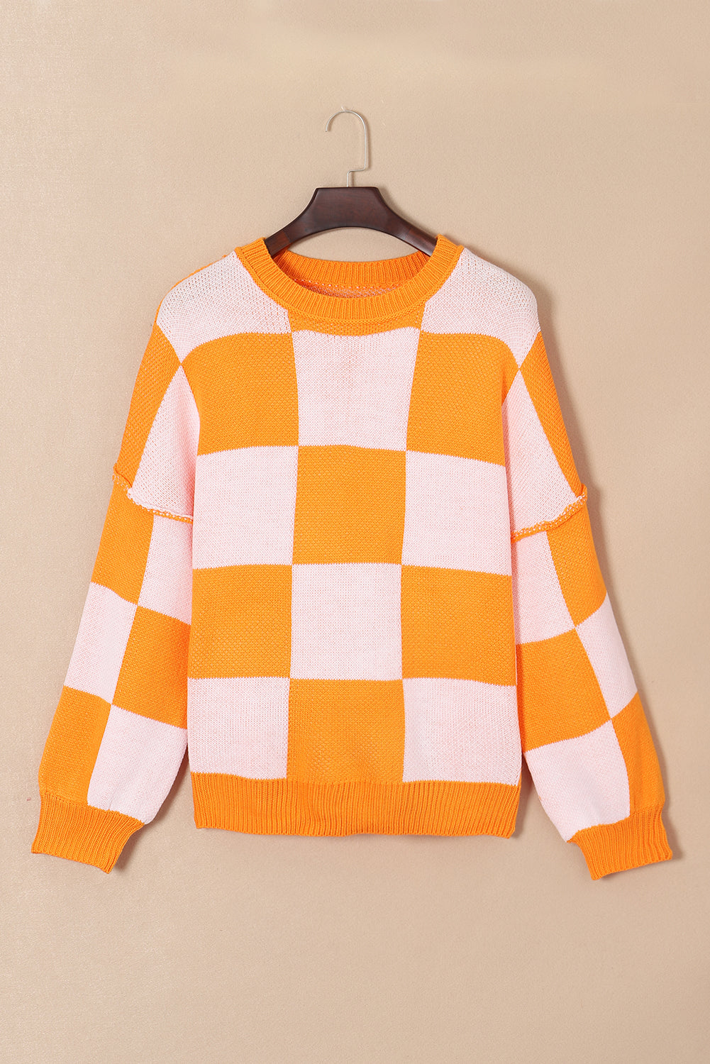 Checked Bishop Sleeve Pullover Sweater