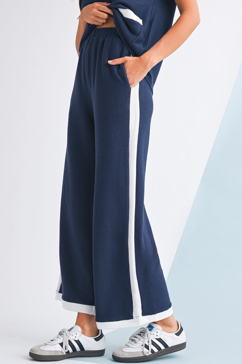 Nia Contrast Trim T-Shirt and Wide Leg Pants Set