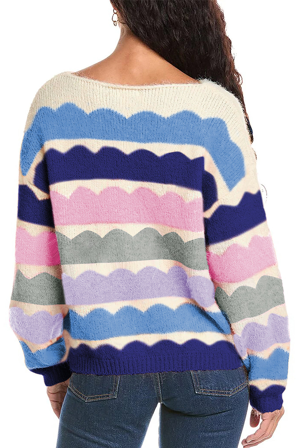 Kaia Wave Striped Balloon Sleeve Sweater