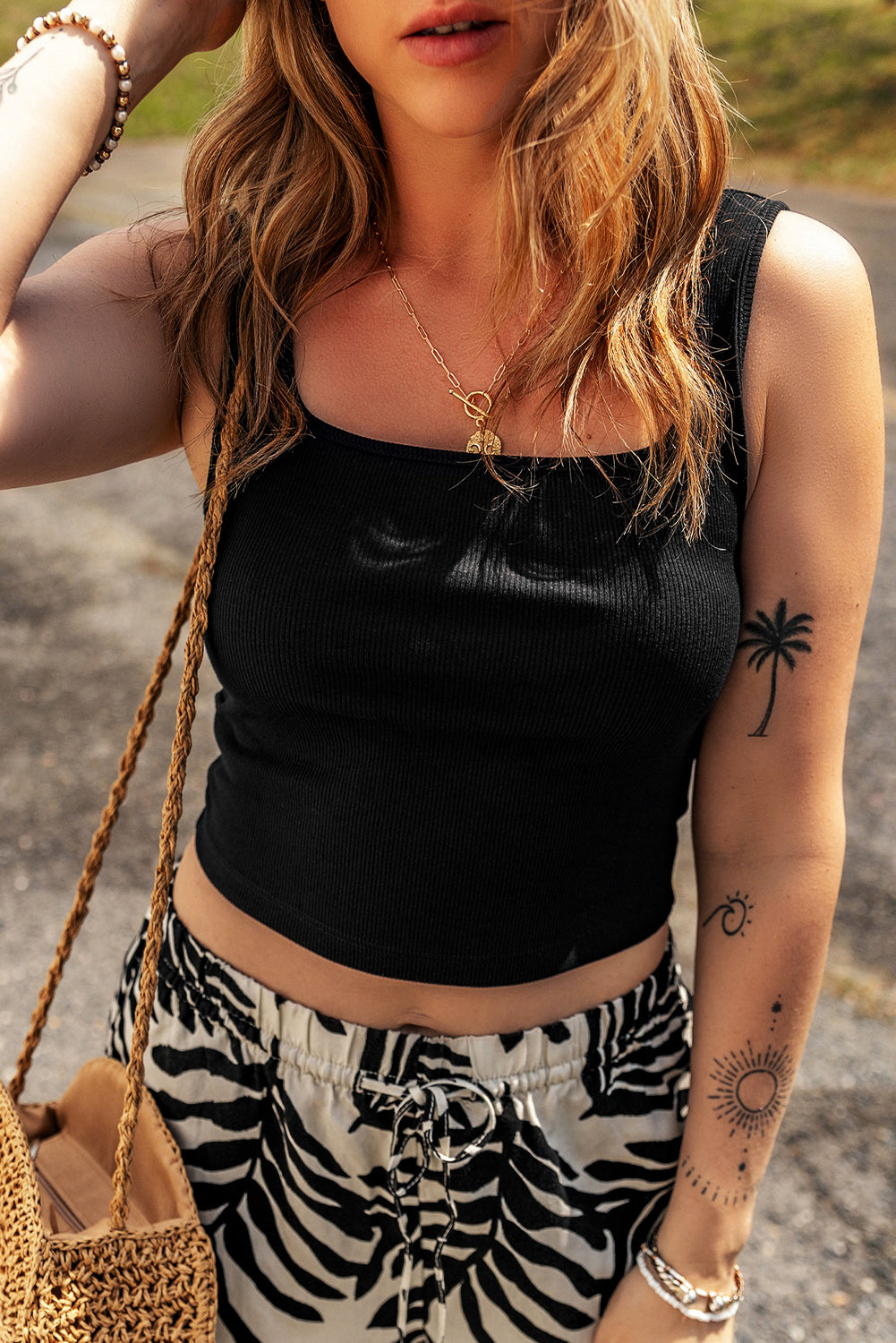 Square Neck Ribbed Tank Top