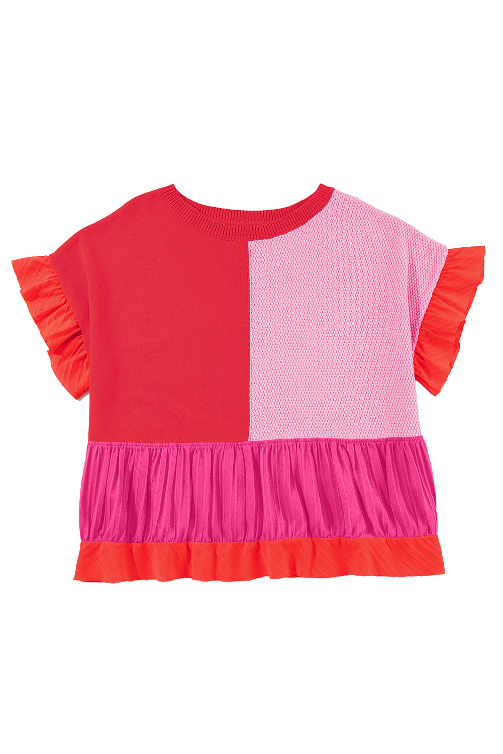 Color-Block Patchwork Ruffle Trim T-Shirt