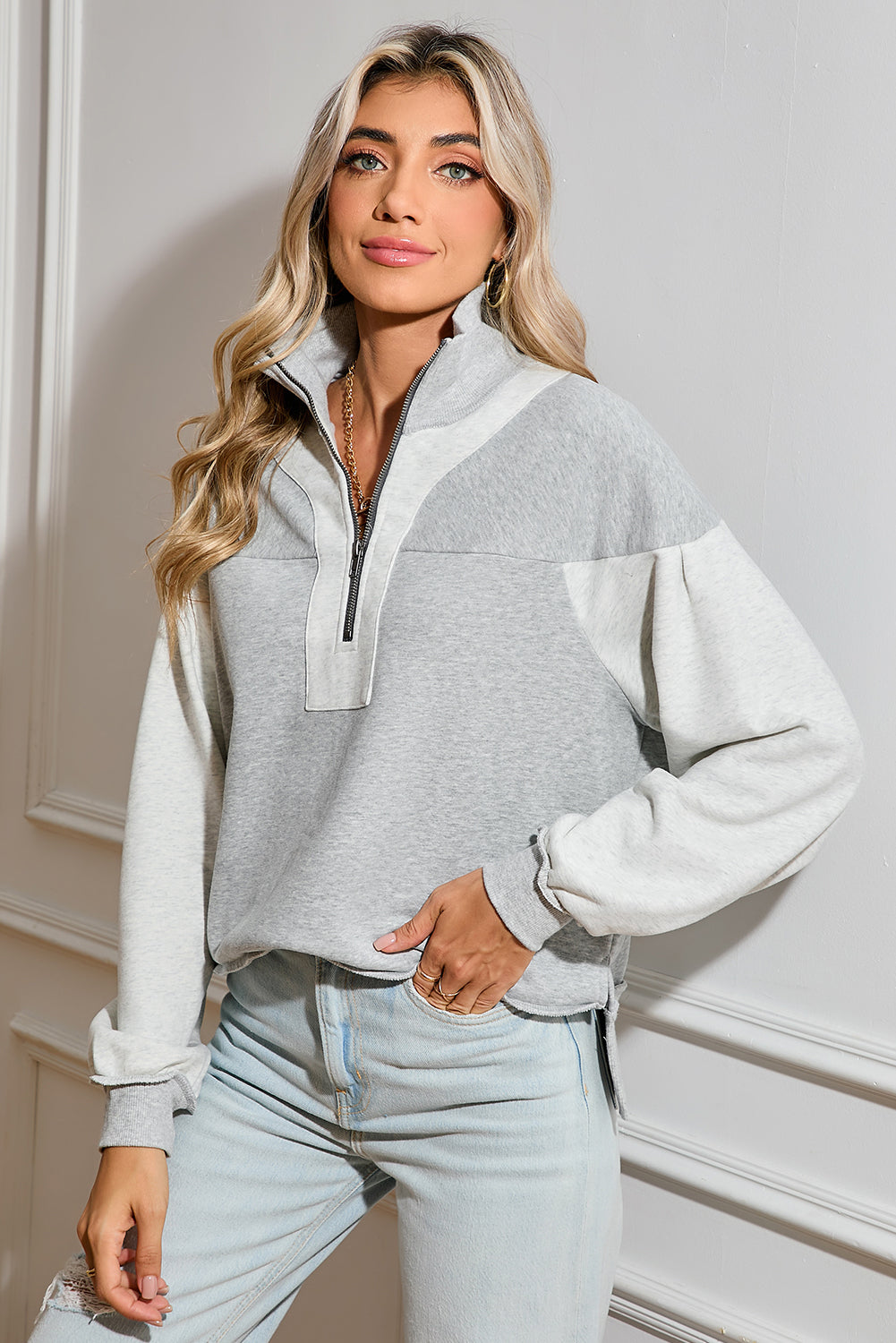 Slate Half-Zip Colour-block Sweatshirt