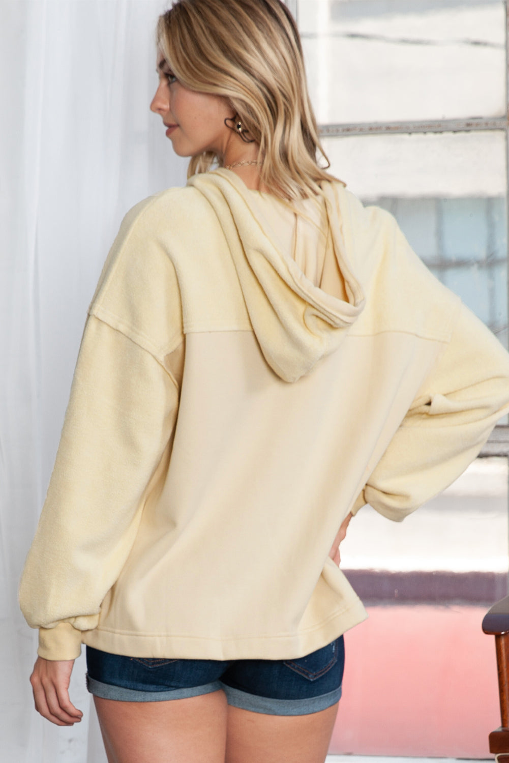 Flap Pockets Bishop Sleeve Zip Up Hoodie