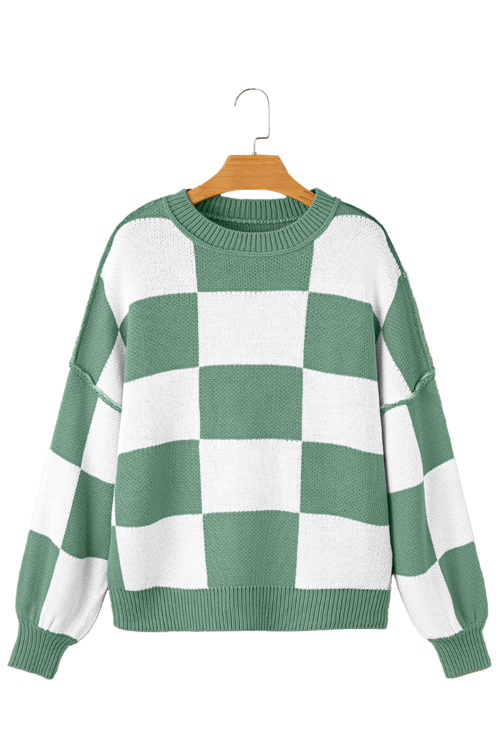 Checked Bishop Sleeve Pullover Sweater