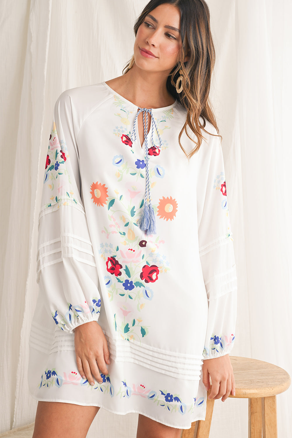 Fiona Floral Tassel Tie V-Neck Mini Dress