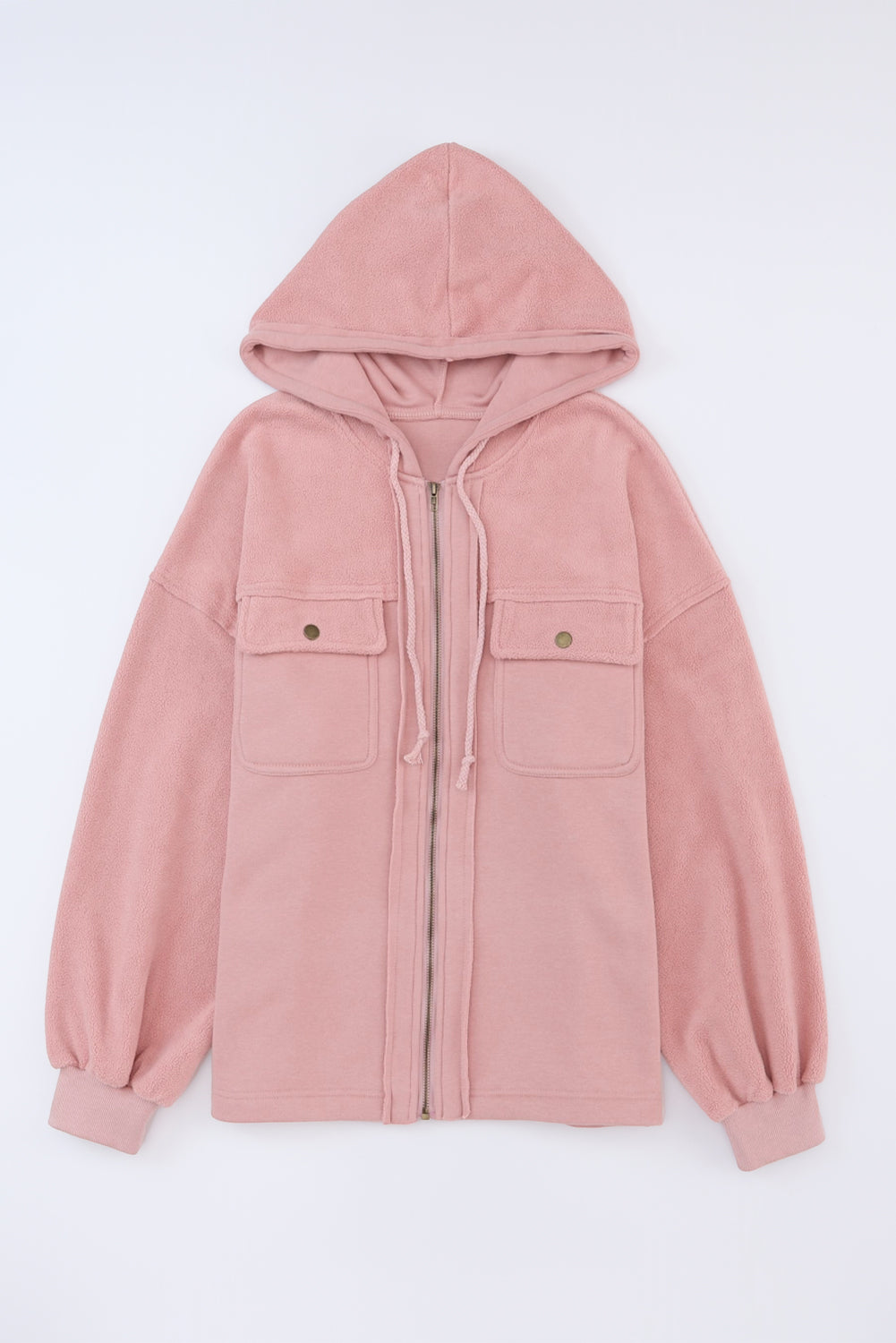 Flap Pockets Bishop Sleeve Zip Up Hoodie
