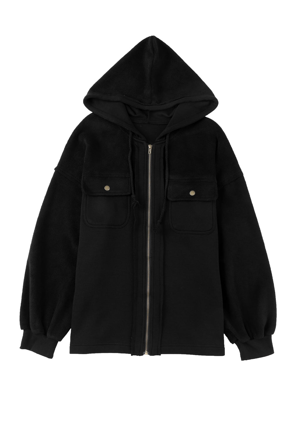 Flap Pockets Bishop Sleeve Zip Up Hoodie