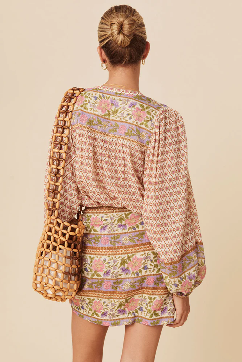 Amira Floral Puff Sleeve V-Neck Button Blouse