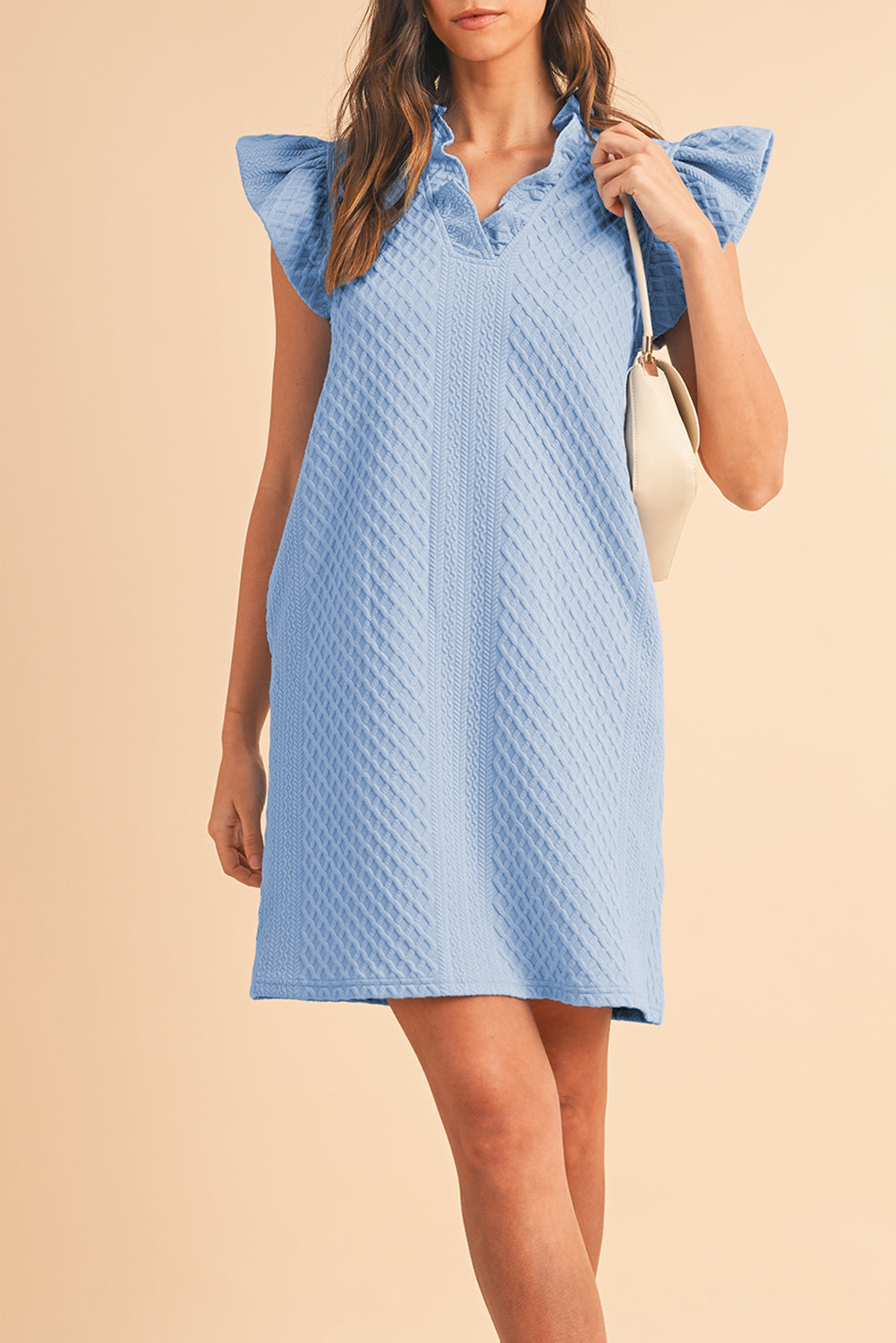 Ira Textured Ruffle V-Neck Mini Dress