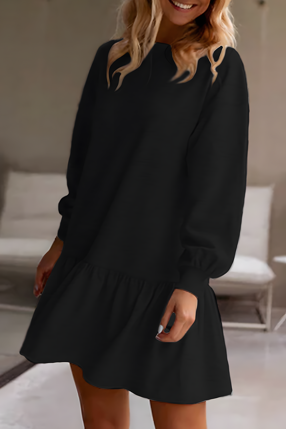 Ruffle Hem Mini Sweatshirt Dress