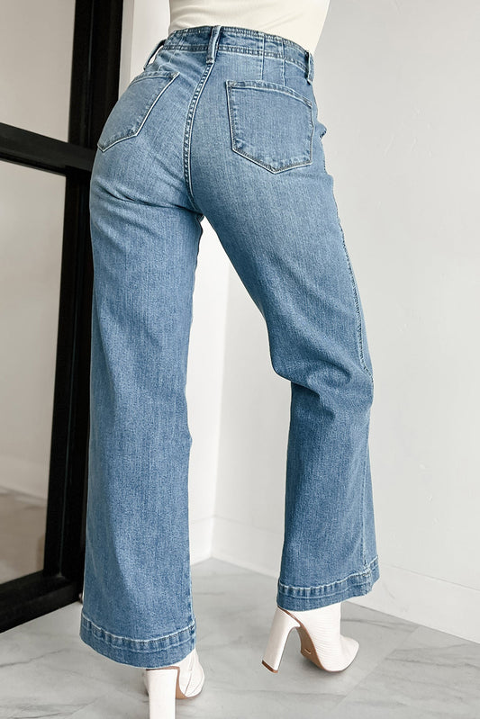 Dusk Blue Multi Button Straight Leg Jeans
