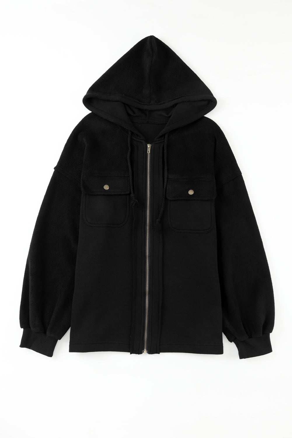 Flap Pockets Bishop Sleeve Zip Up Hoodie