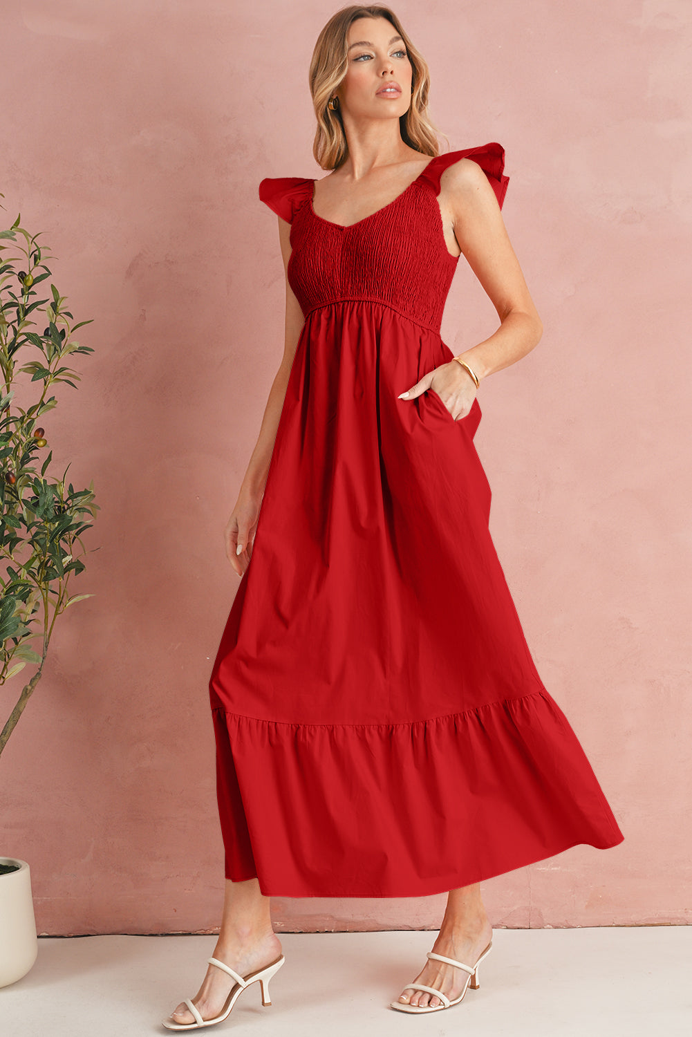 Erica Flutter Sleeve Smocked Maxi Dress