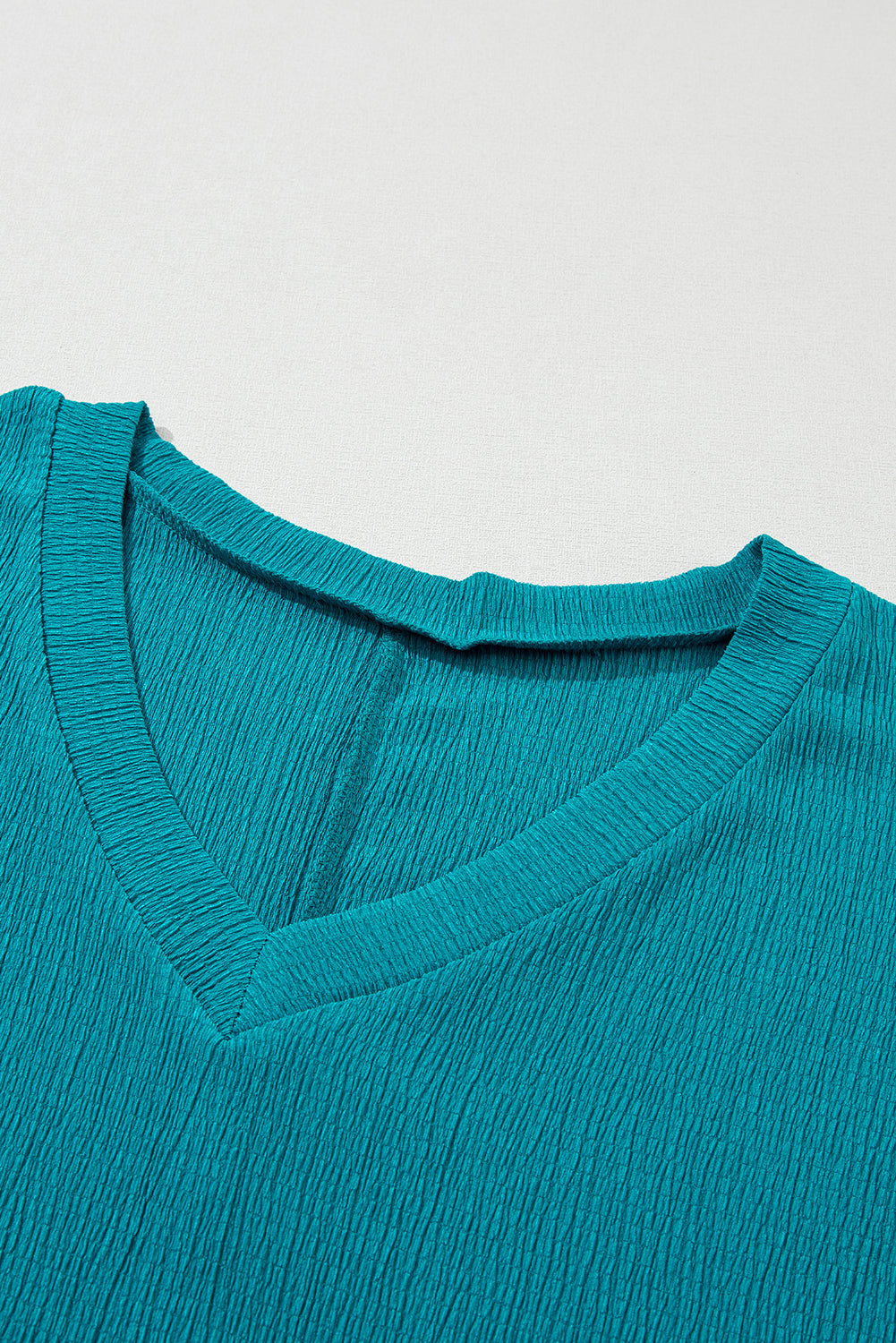 Basic Plain Textured V Neck T-Shirt