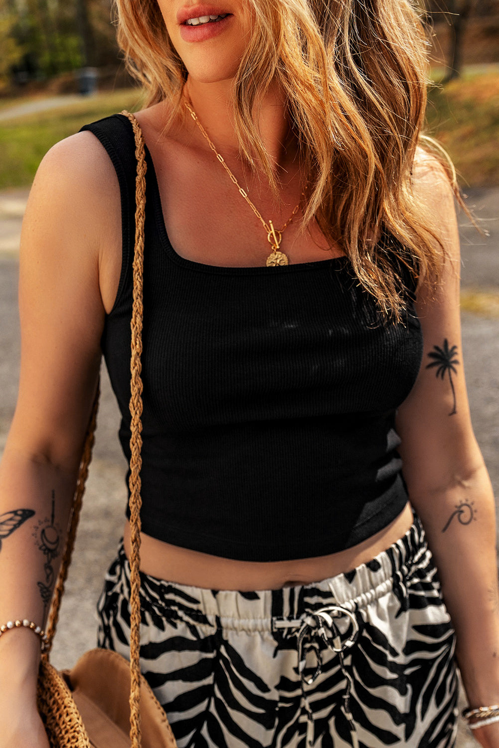 Square Neck Ribbed Tank Top
