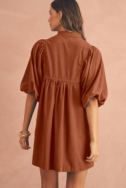 Corduroy Empire Waist Lantern Sleeve Dress