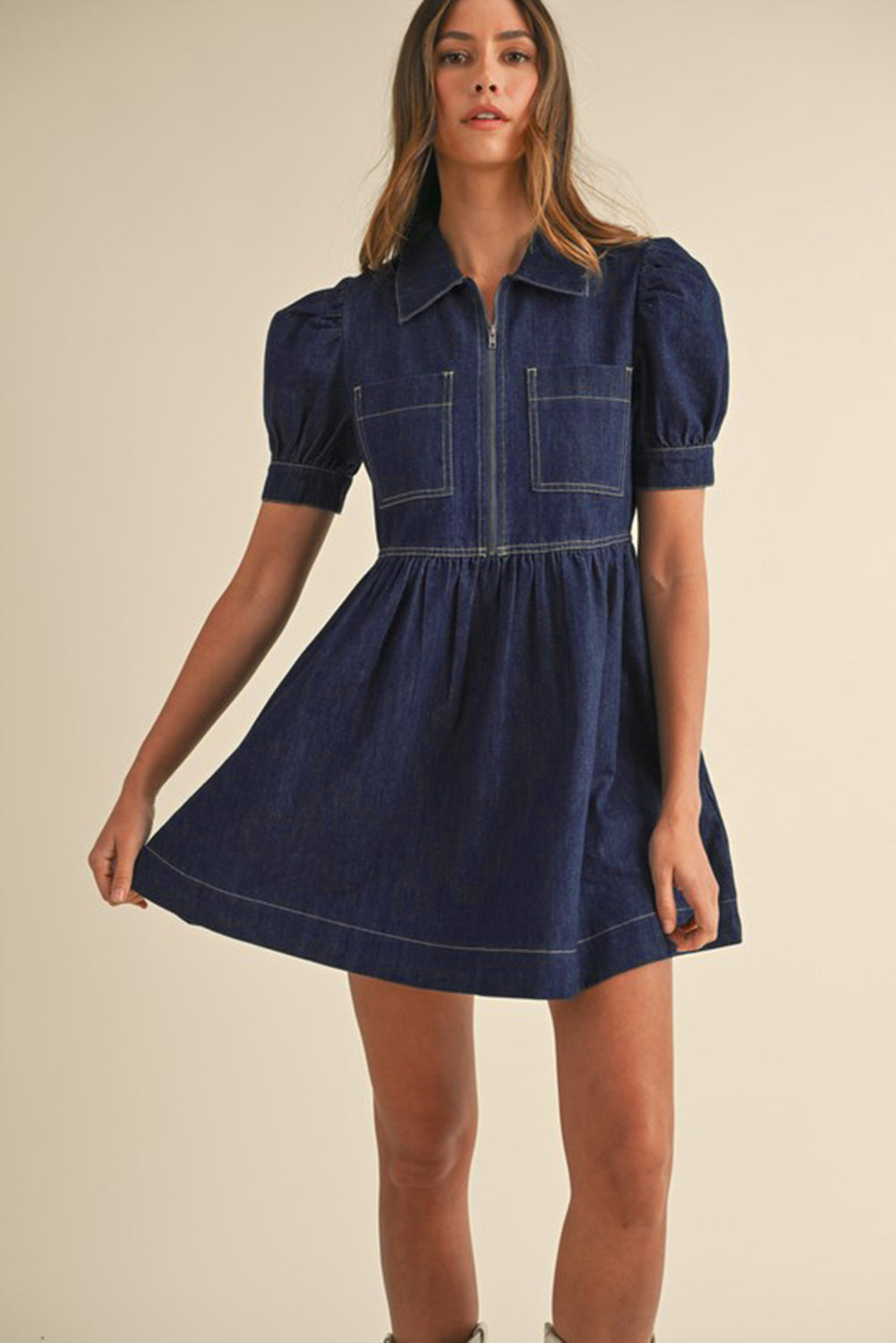 Skye Half Zipper Denim Mini Dress