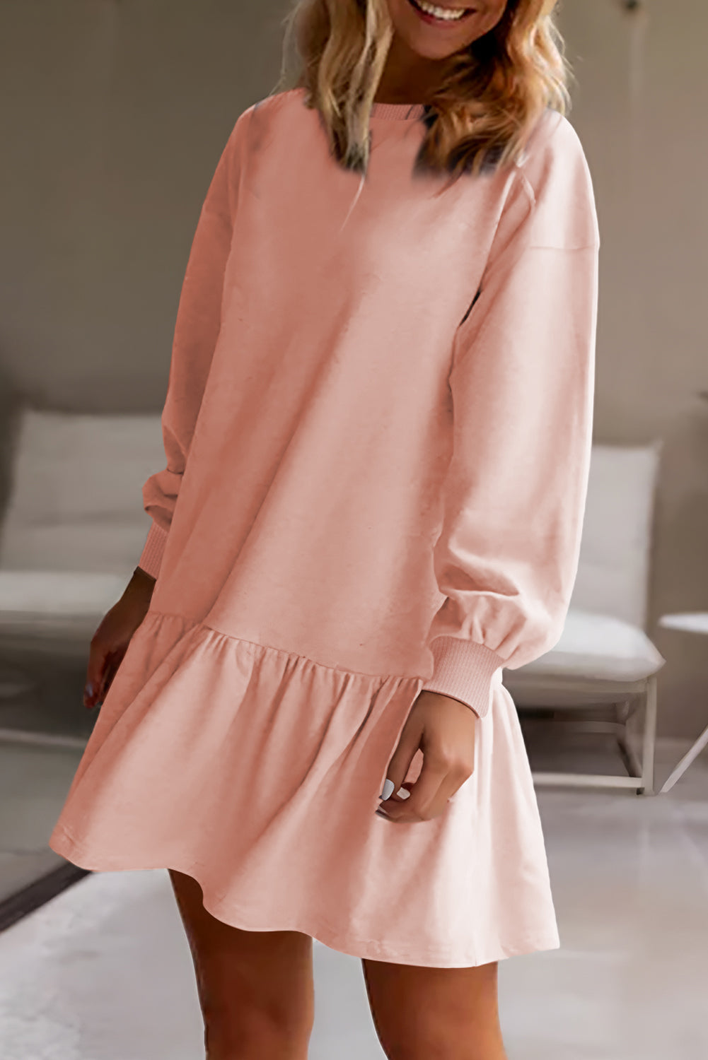 Ruffle Hem Mini Sweatshirt Dress