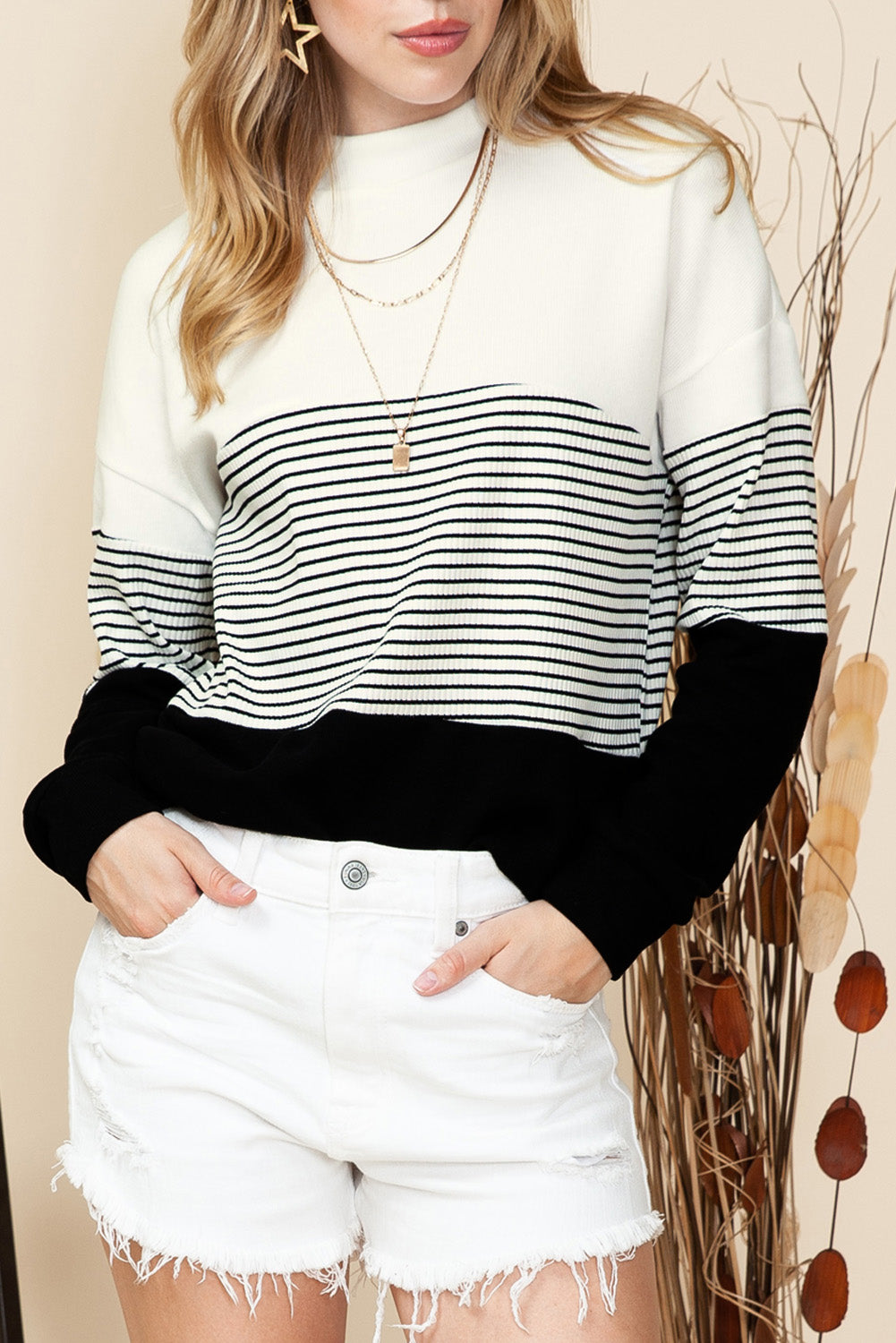 Noir Striped Contrast Colorblock Knit Top