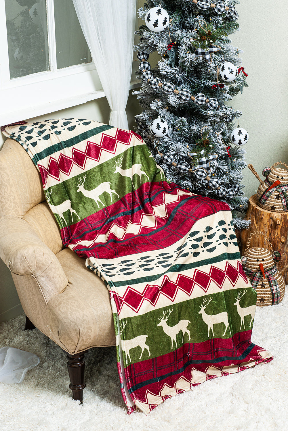 Christmas Elk Print Fleece Blanket