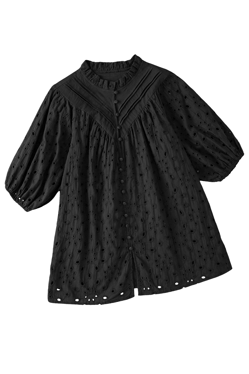 Eyelet Short Puff Sleeve Blouse