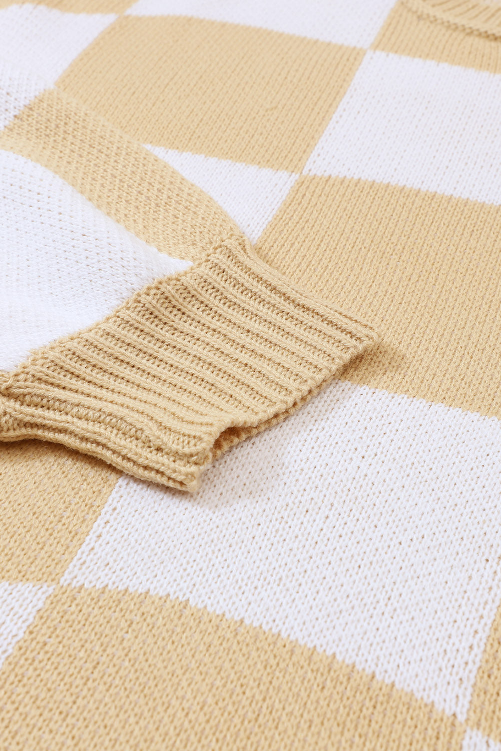 Checked Bishop Sleeve Pullover Sweater