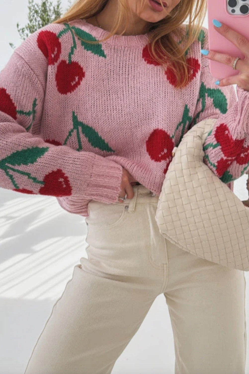 Cherry Round Neck Knit Sweater