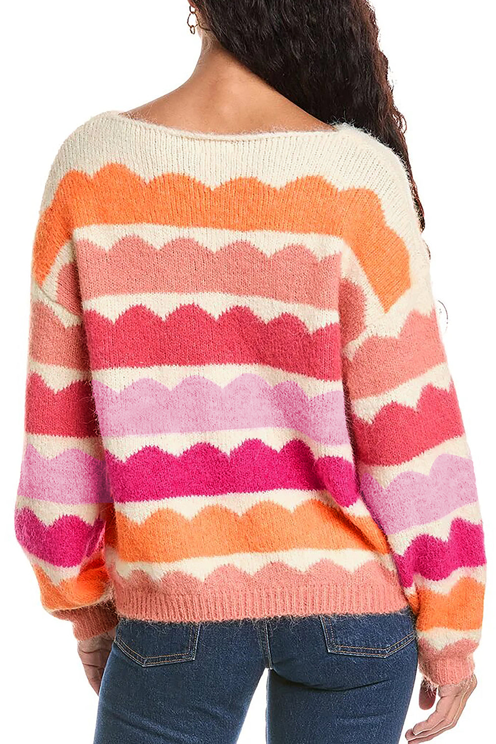 Kaia Wave Striped Balloon Sleeve Sweater