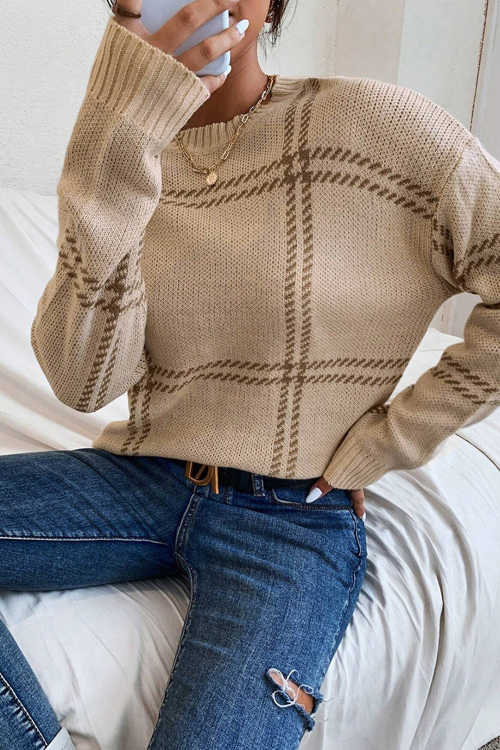 Evelyn Plaid Pattern Sweater