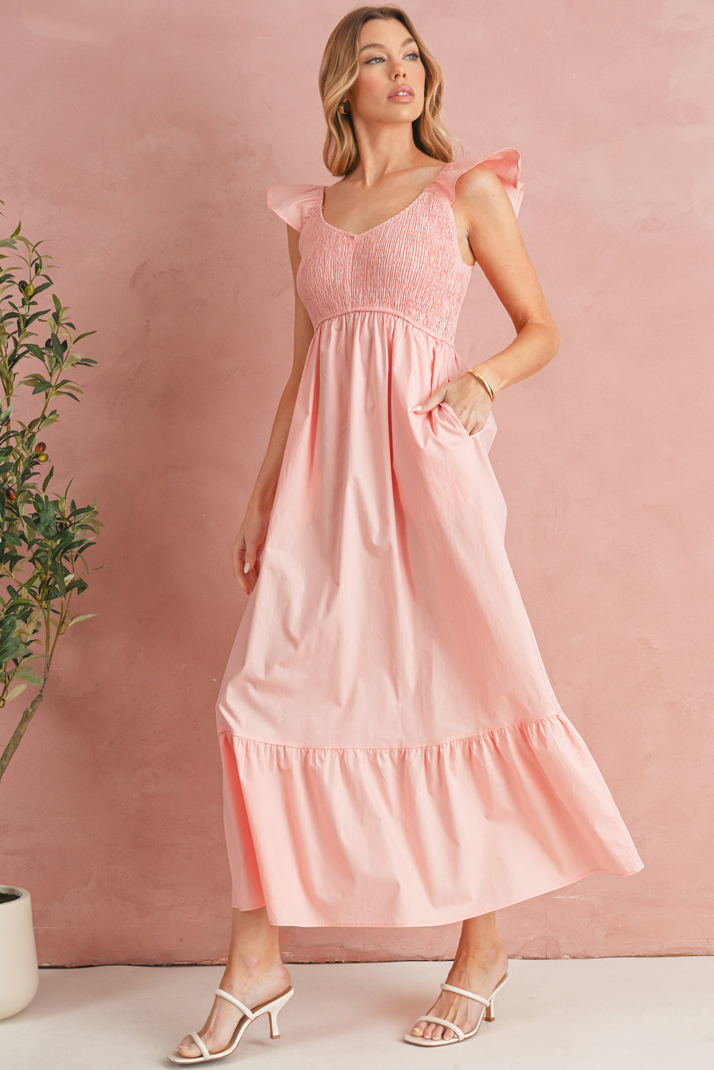 Erica Flutter Sleeve Smocked Maxi Dress