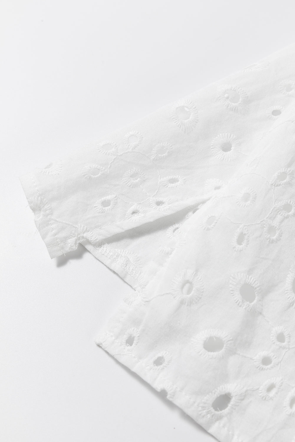 Eyelet Short Puff Sleeve Blouse