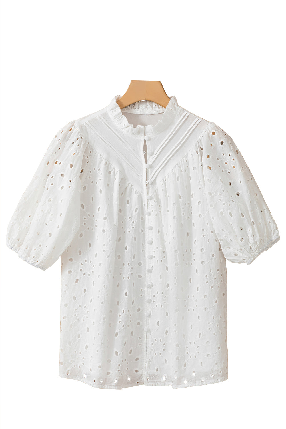 Eyelet Short Puff Sleeve Blouse