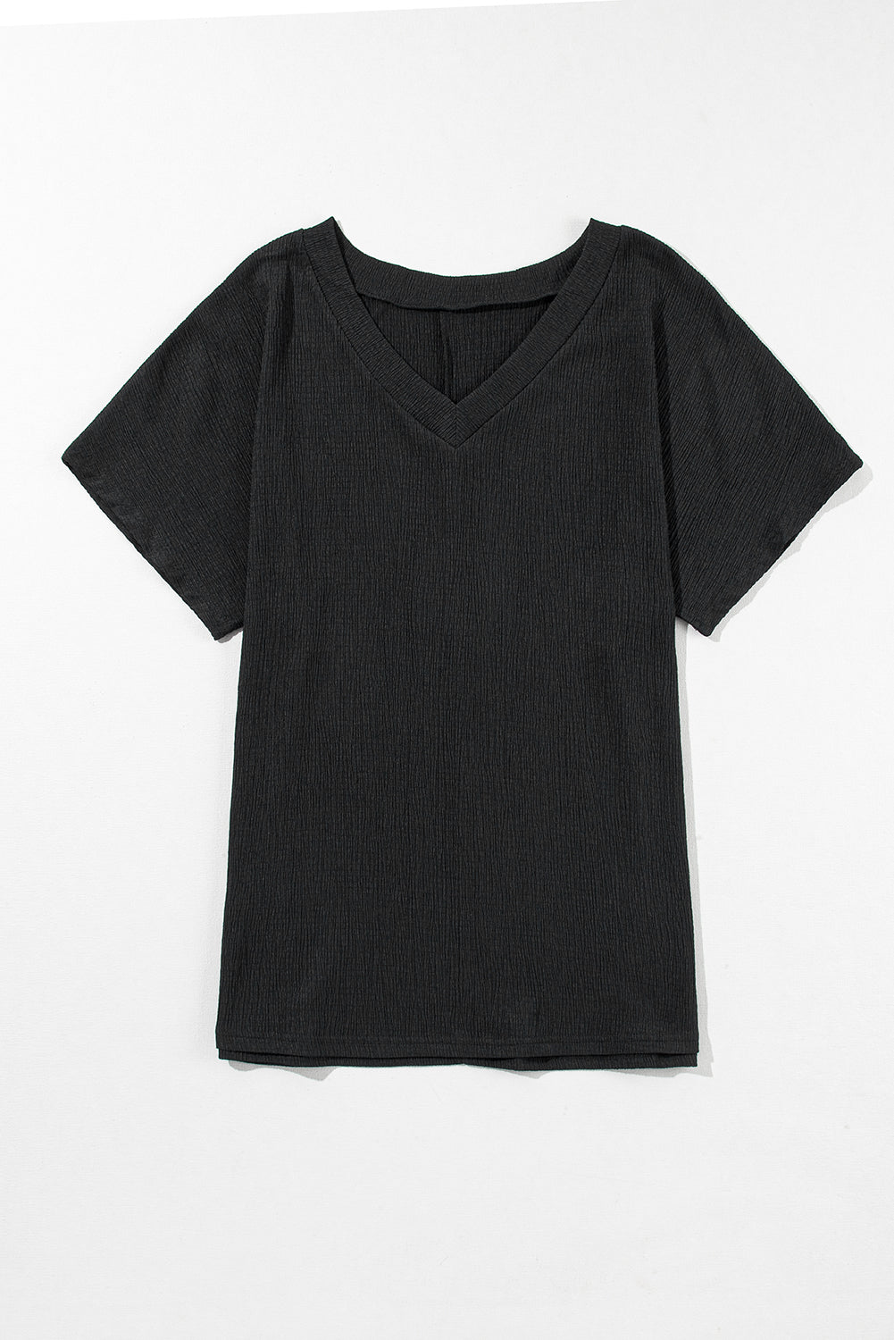 Basic Plain Textured V Neck T-Shirt