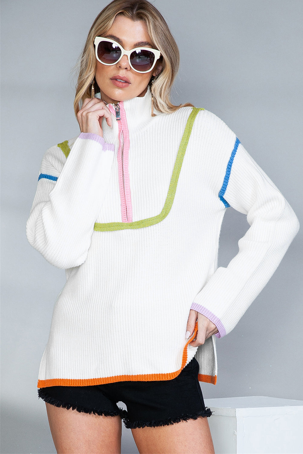Georgia Contrast Trim Half Zip Pullover