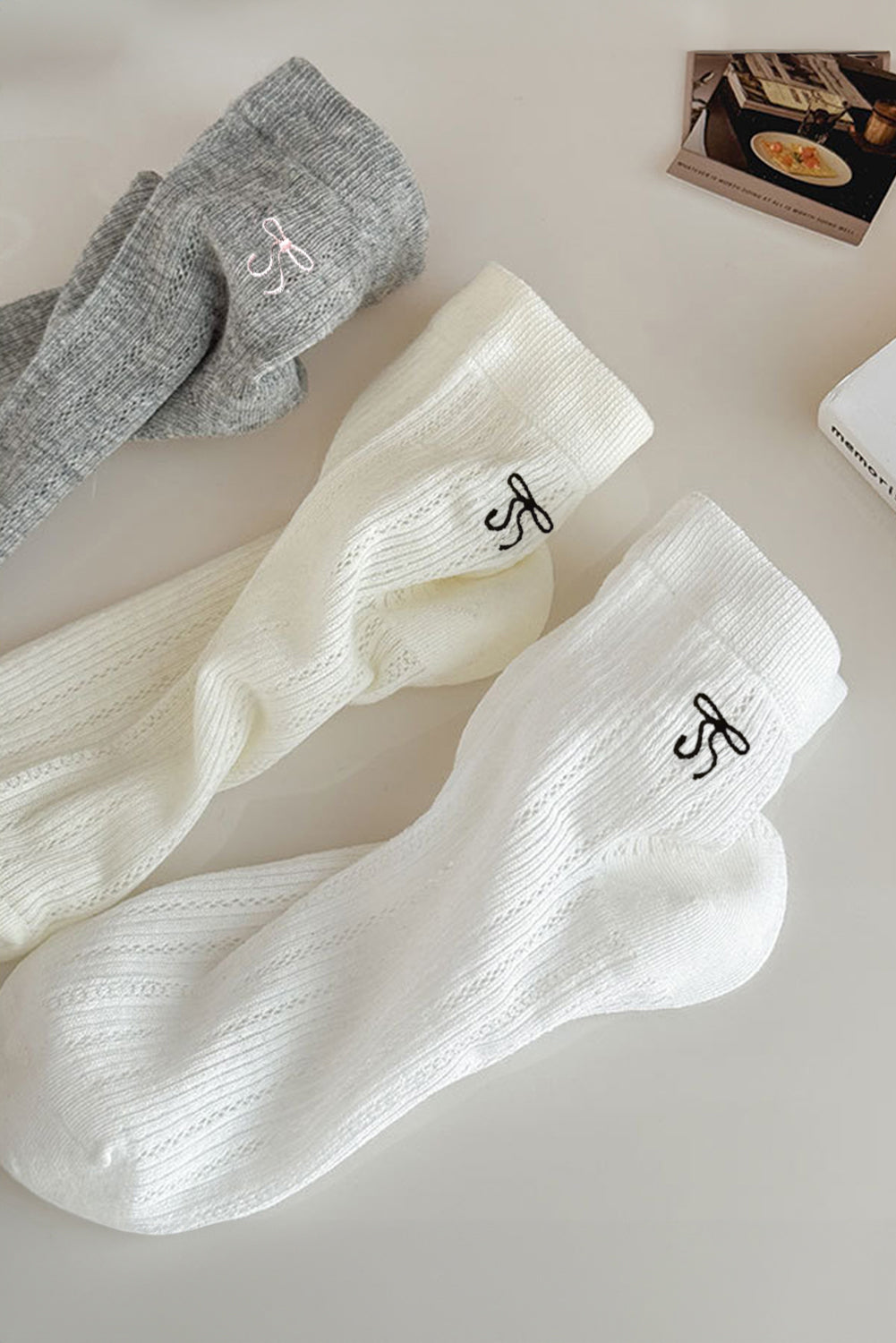 Grey Bowknot Ankle Socks
