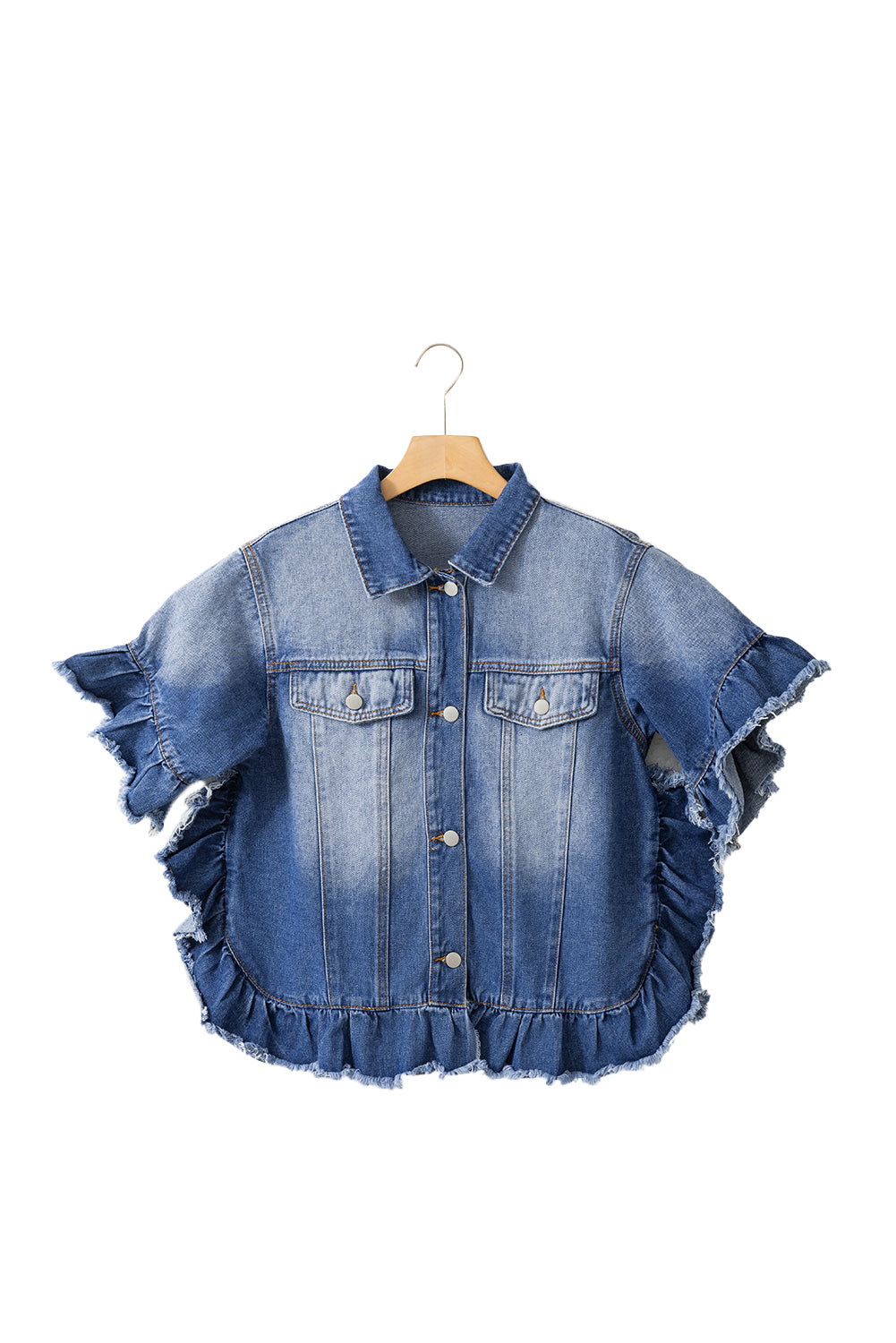 Sia Raw Edge Ruffle Short Sleeve Denim Jacket