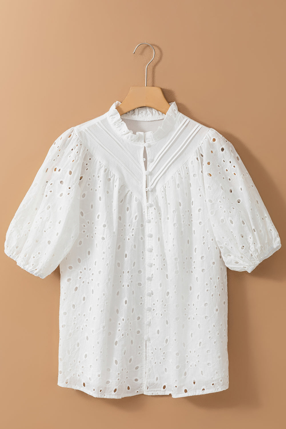 Eyelet Short Puff Sleeve Blouse
