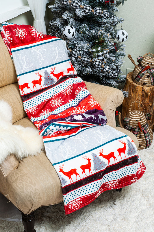 Christmas Elk Print Fleece Blanket