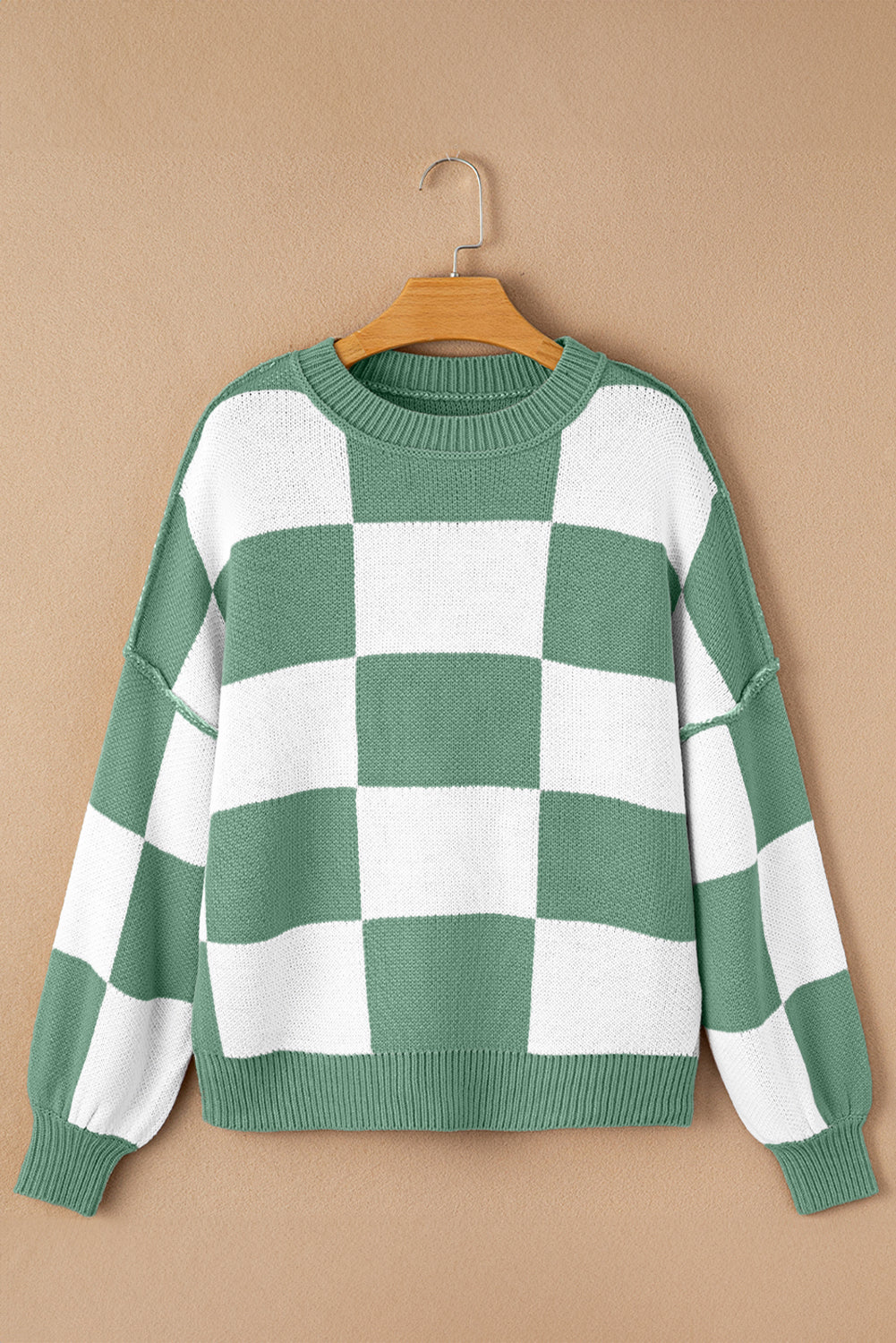 Checked Bishop Sleeve Pullover Sweater