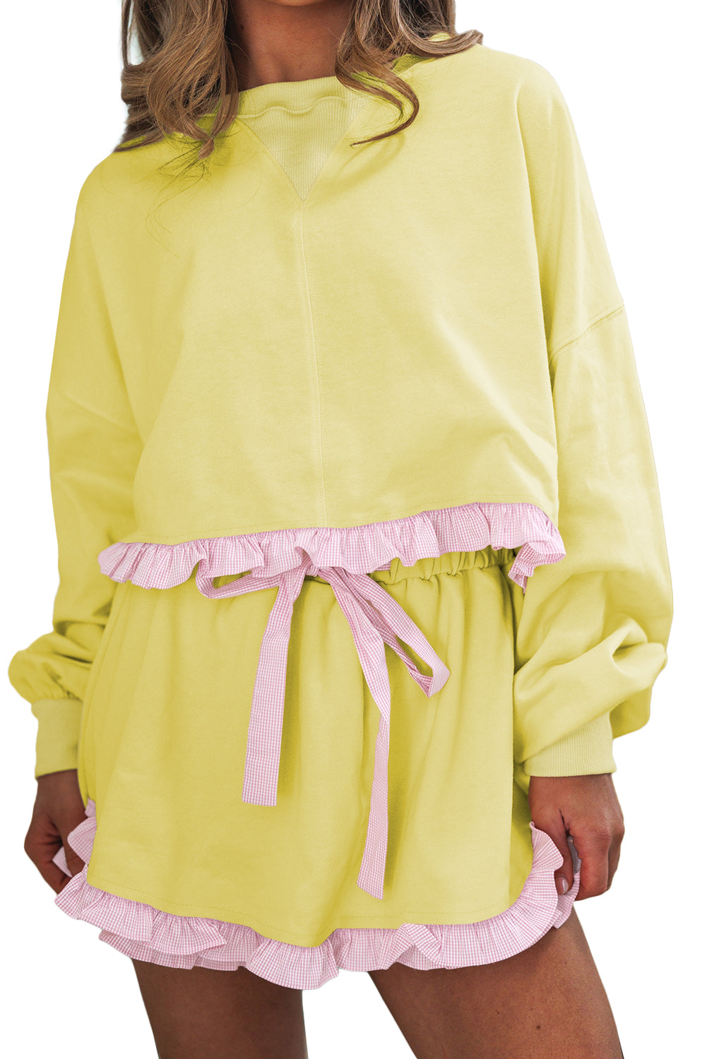 Sydney Ruffle Hem Long Sleeve Pullover and Shorts Set
