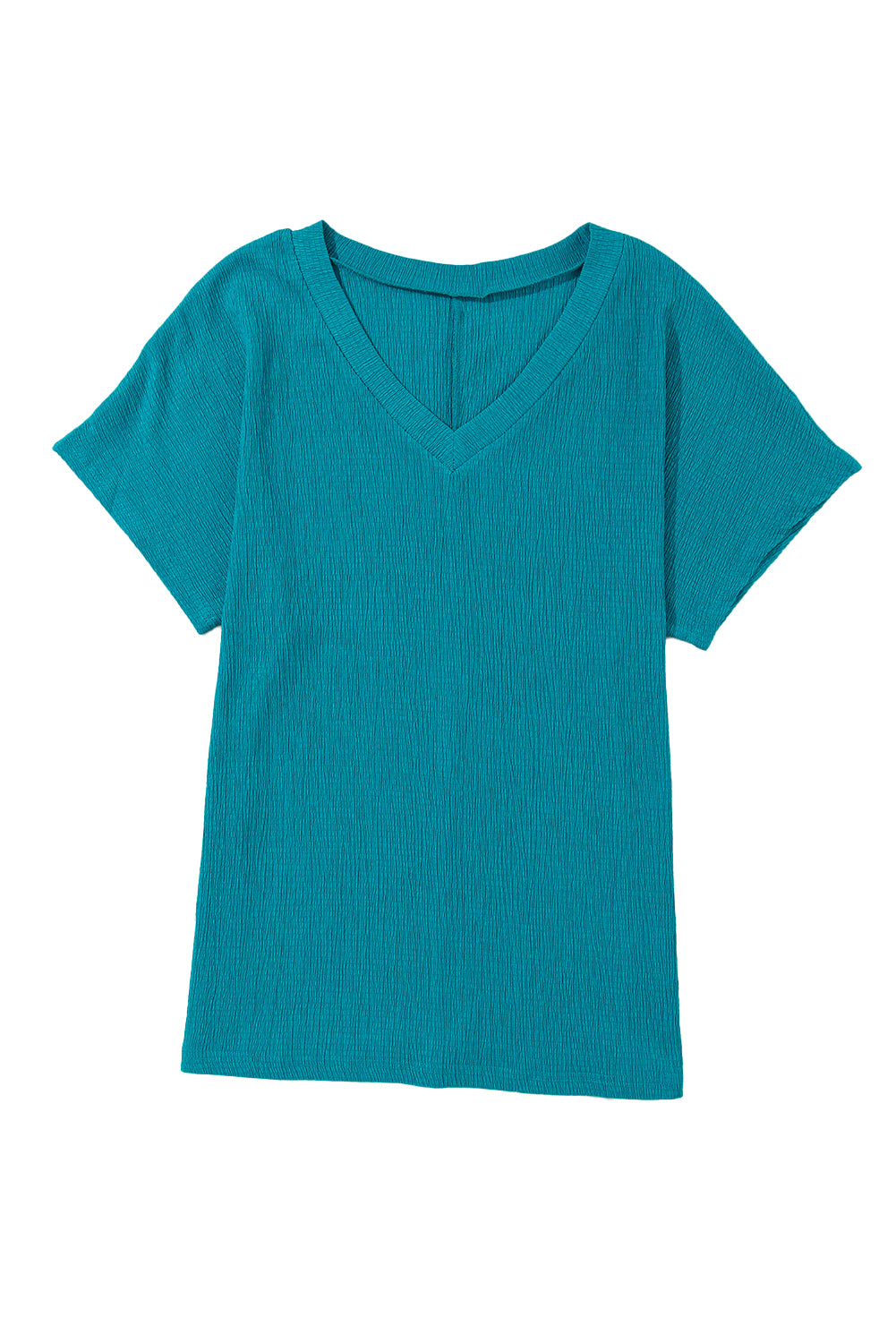 Basic Plain Textured V Neck T-Shirt