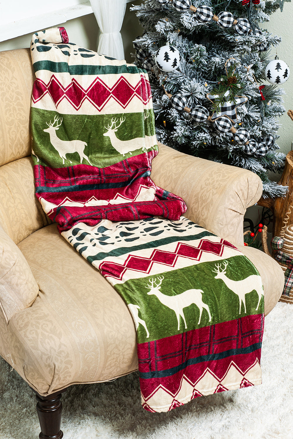 Christmas Elk Print Fleece Blanket