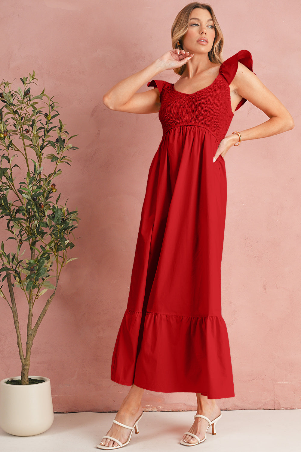 Erica Flutter Sleeve Smocked Maxi Dress